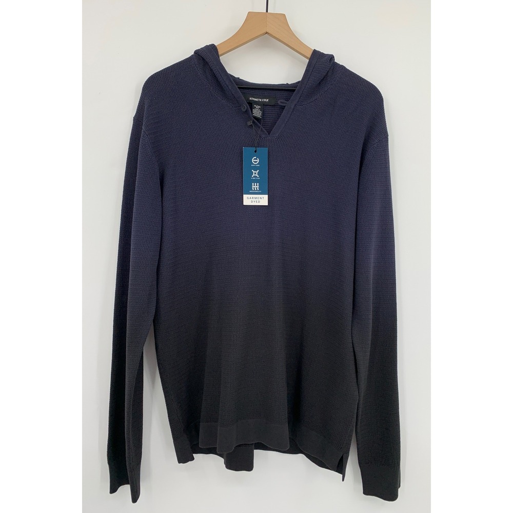 Kenneth‎ Cole Sweater Mens XL Blue Ombre Cotton Hooded Knit Pullover NEW